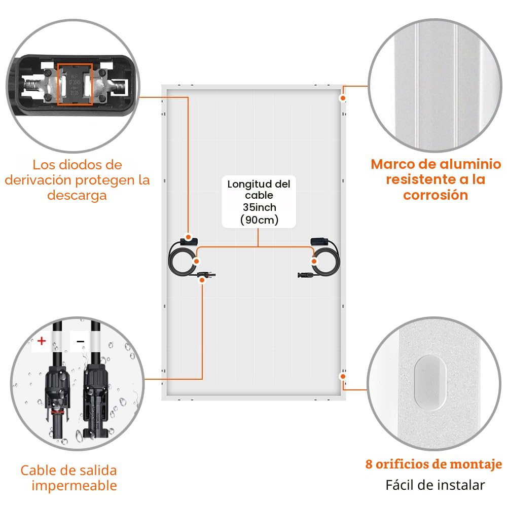 DOKIO Panel Solar 200W 18V Monocristalino para Baterías de 12V | Ideal para autocaravana, camping, cobertizo de jardín