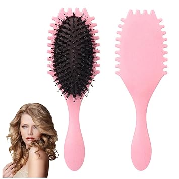 Curly Hair Brush,Curl Defining Brush Defining with Side Gear for Combing, Shaping, and Styling Curly Hair, uitable for all hair types, for both men and womenPink