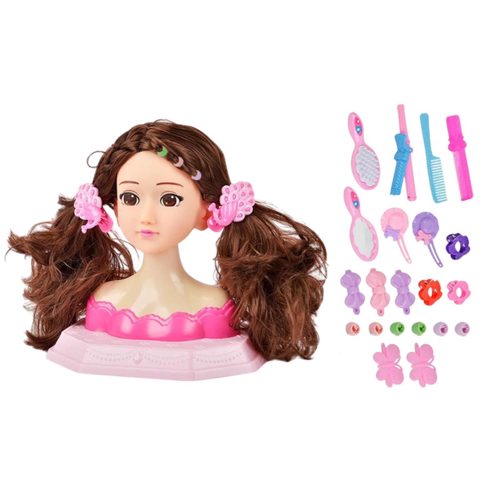 Giocattolo per lo styling dei capelli per bambine, 26 x 19 cm, in materiale ABS, morbido e sicuro, testa di manichino per trecce, taglio, trucco, gioco di apprendimento per parrucchieri in età