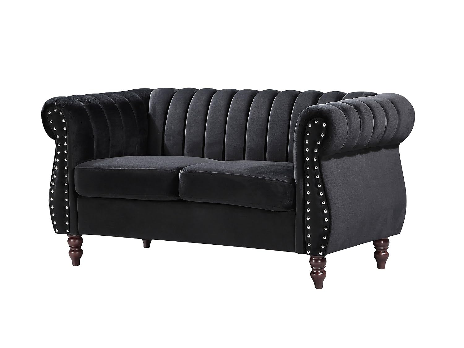 Vente-unique - Canapés Chesterfield 3 Places et 2 Places en Velours Noir Trumbo