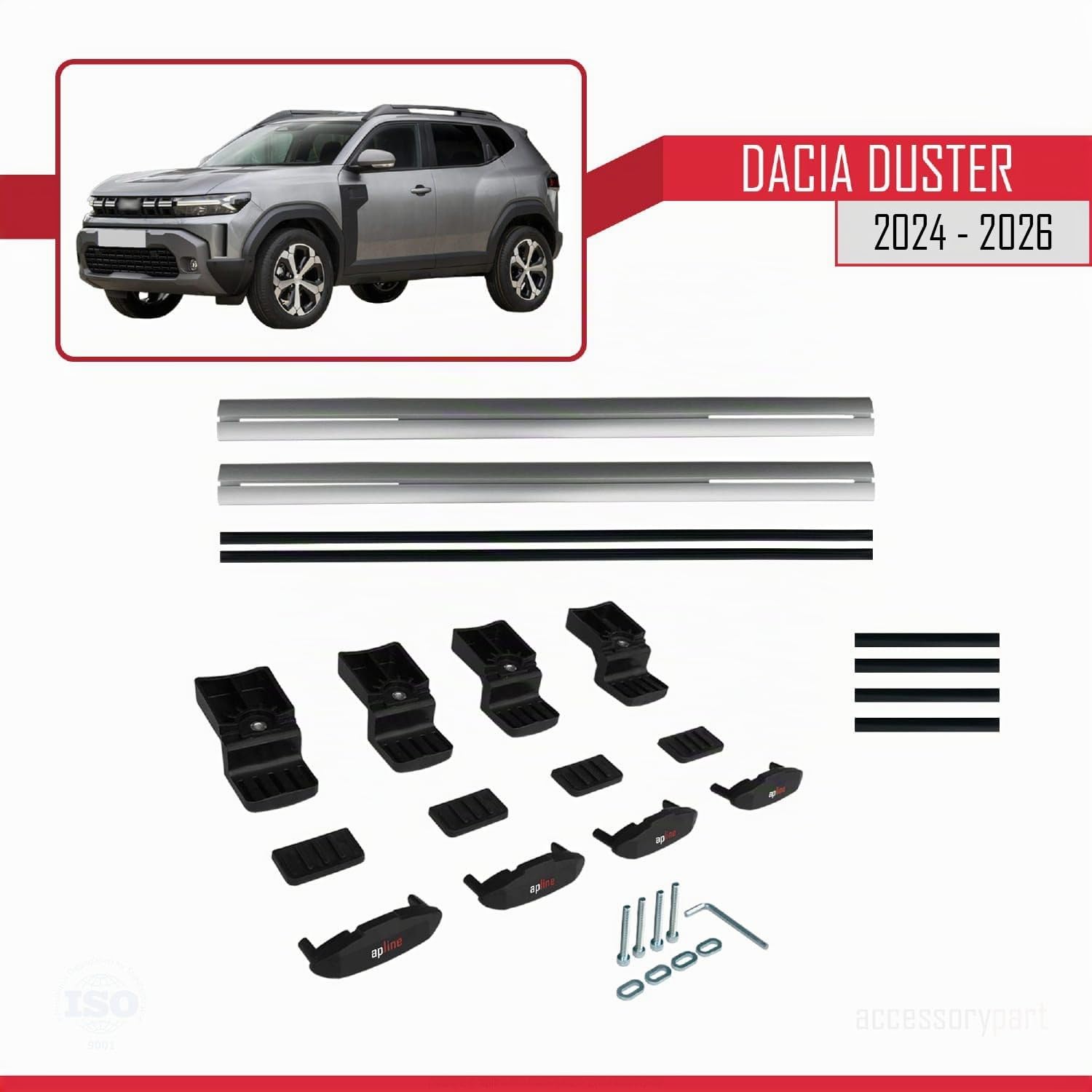 Compatibile con Dacia Duster 3 (P1310) 2024-2026 BASIC Model Barre Tetto Portapacchi Auto Barre Portatutto Grigo Alluminio 2 Barre