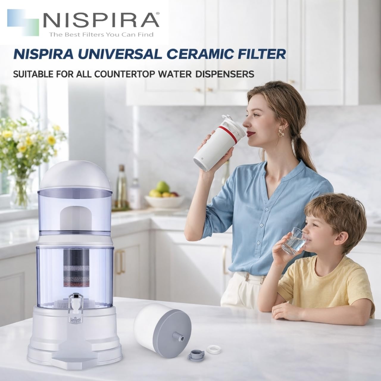Nispira Cartucho de filtro de agua de cúpula de cerámica compatible con sistema de purificación portátil de agua Zen, agua máxima, enfriador de agua cubos para el hogar encimera. 4 paquetes