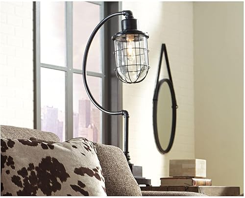 Miniatura 6 de Signature Design by Ashley Jae Industrial - Lámpara de escritorio de metal de 33.25 pulgadas con pantalla de cristal, color negro con acabado antiguo