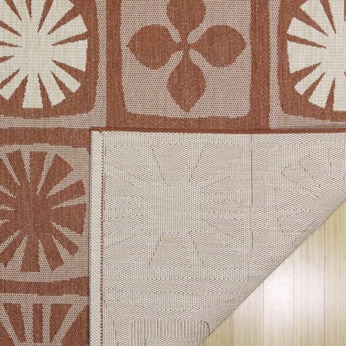 Gertmenian Indoor/Outdoor Kona Coast by Reyn Spooner Runner Rug - 2x6 Runner, Stain & UV Resistant, Ideal for Deck, Patio, Poolside Rooms - Hawaii Abstract Tile, Red, 46667