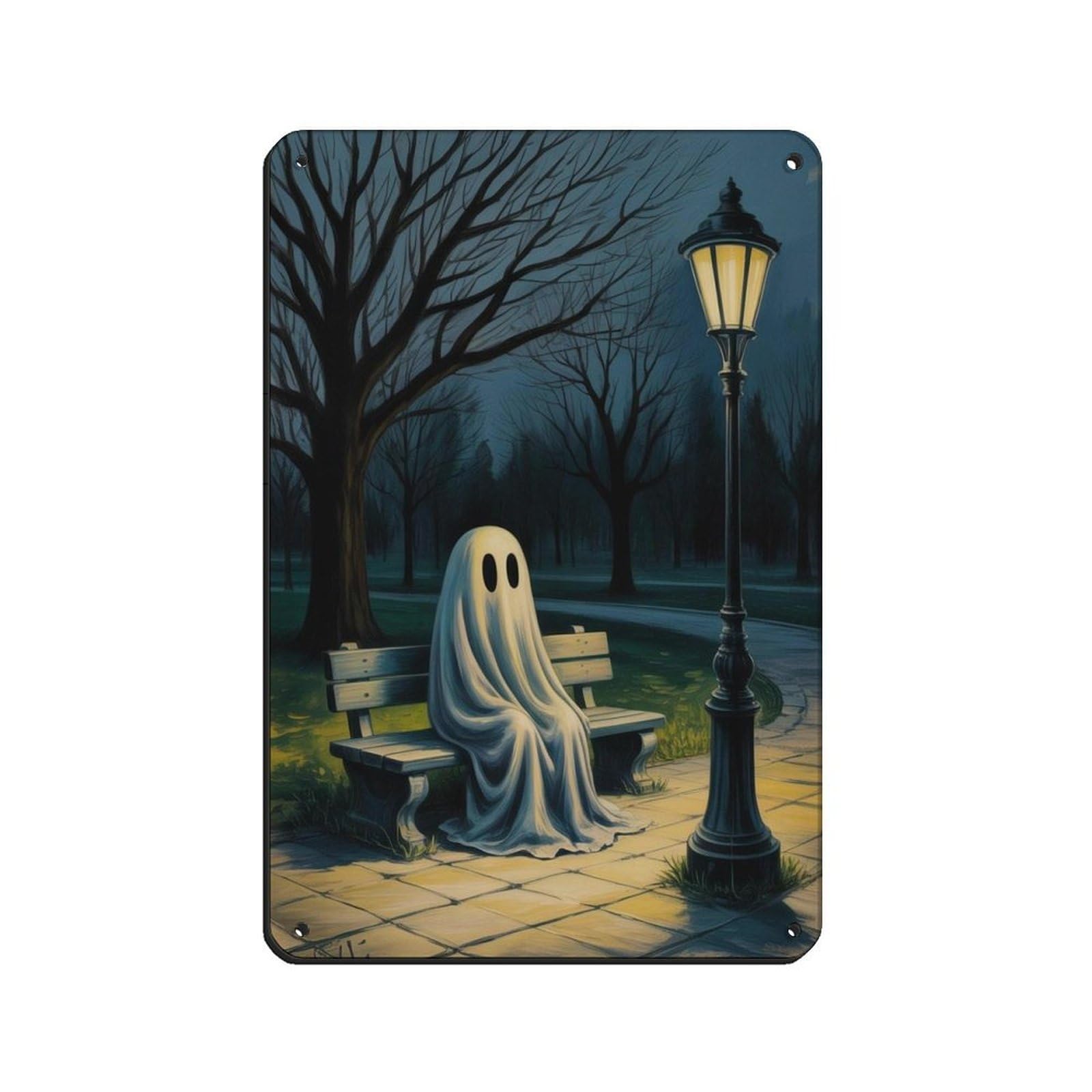 Ghost Is Sitting on The Bench Poster Retro Poster Metal Tin Sign Chic Art Retro Iron Painting Bar People Cave Cafe Family Garage Poster Wall Decoration 8x12inch(20x30cm)