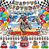 94PCS Dirt Bike Birthday Party Decorations Dirtbike Motocross Party Supplies Includes Banner Backdrop Balloons Cake & Cupcake Toppers Stickers Centerpieces