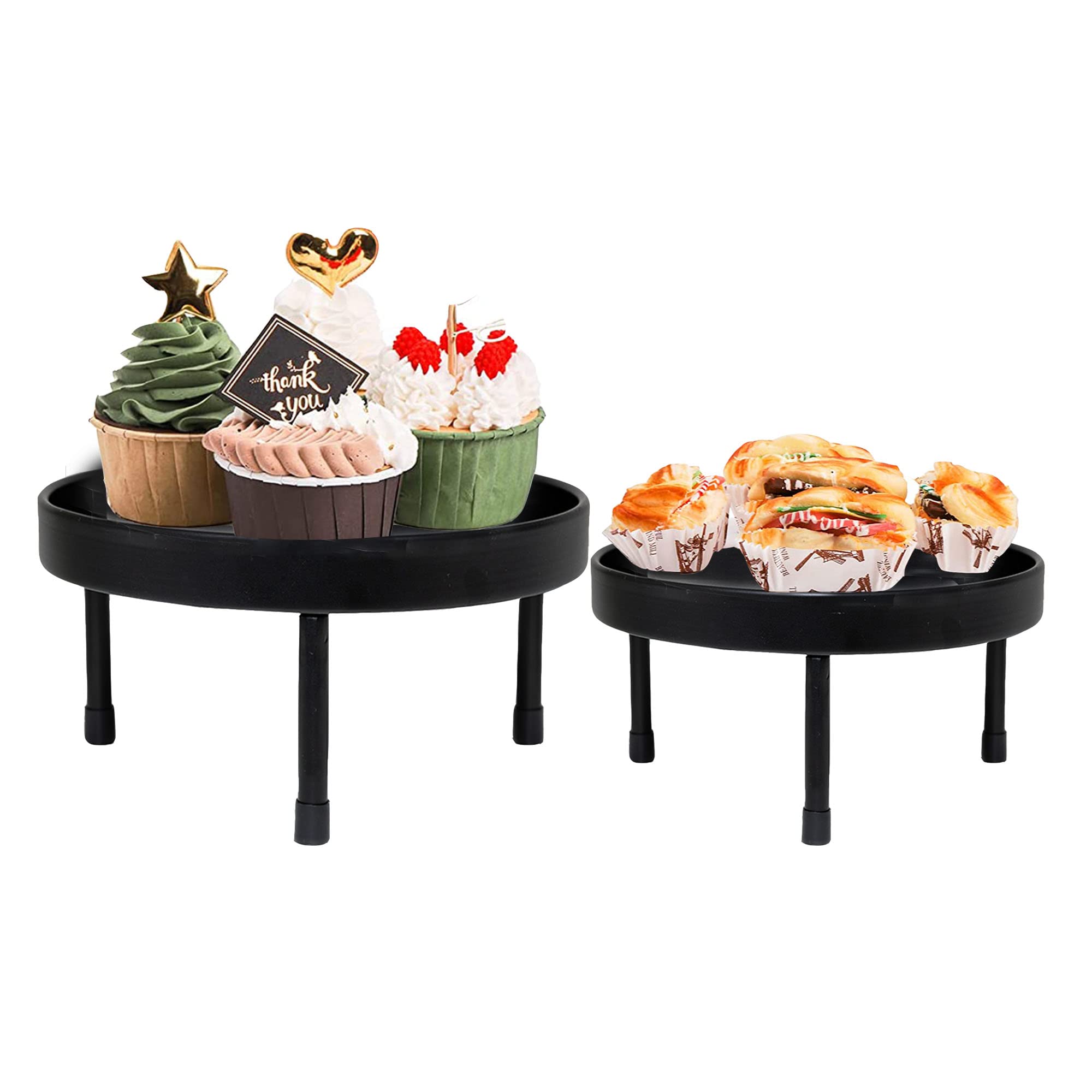 Defined Deco Black Metal Pedestal Stand,Set of 2 Stackable Cake Stand,Food Display Riser,Cupcake Stands Display,Dessert Display Plate Serving Tray for Baby Shower Wedding Birthday Party.