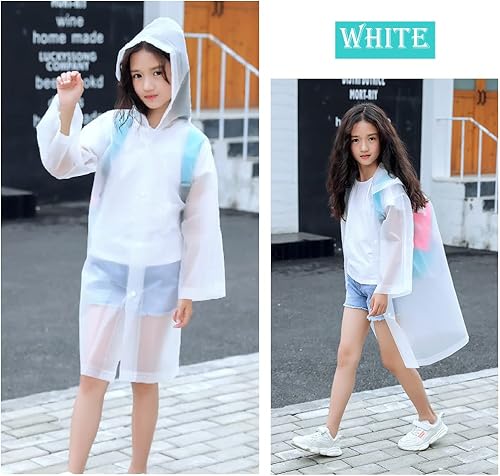 Miniatura 6 de YUNLOVXEE Poncho de lluvia para niños, paquete de 2 a 5 abrigos de lluvia reutilizables de EVA para niños de 6 a 14 años, chaquetas de lluvia con