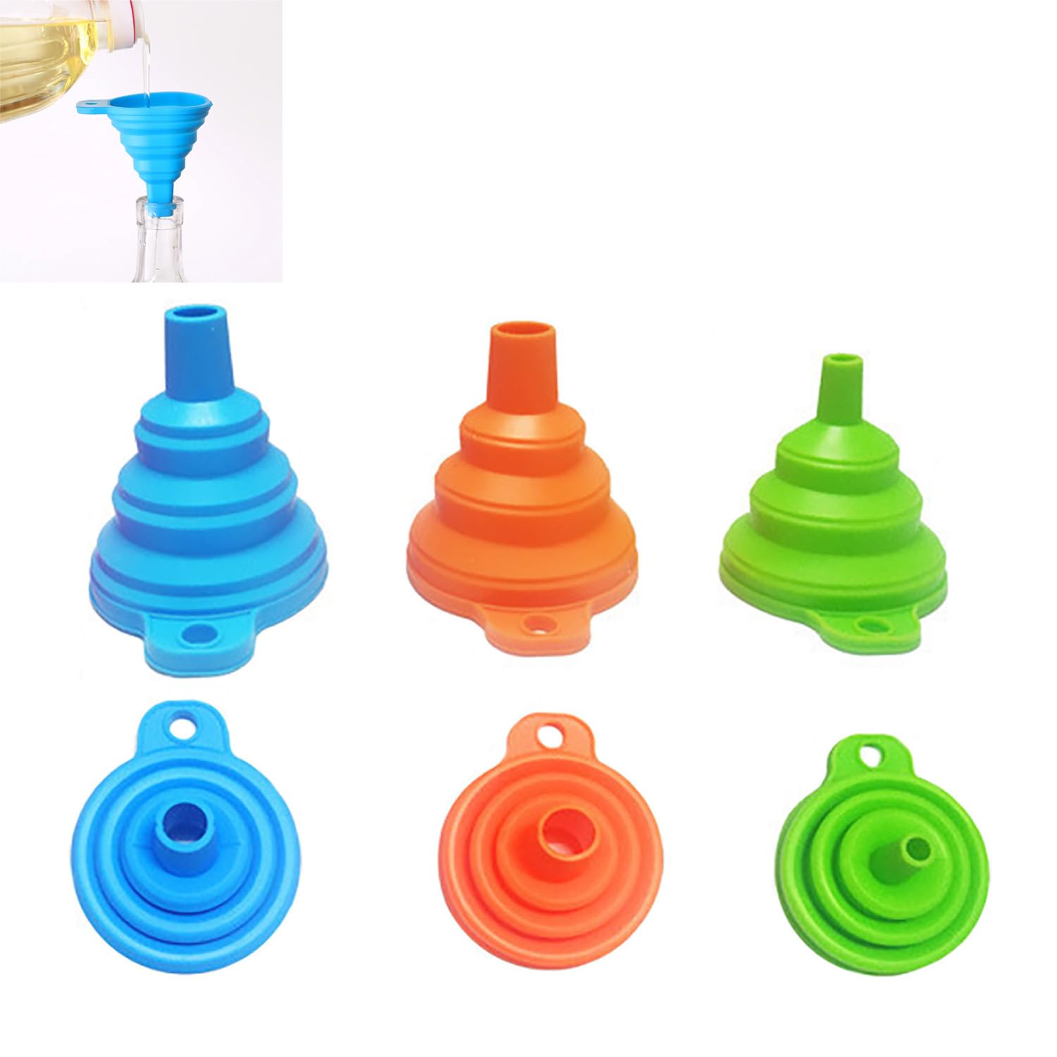 Juego de 3 Embudos Plegables de Silicona, Utensilios de Cocina para Cocinar, para Transferencia de Líquidos de Cerveza