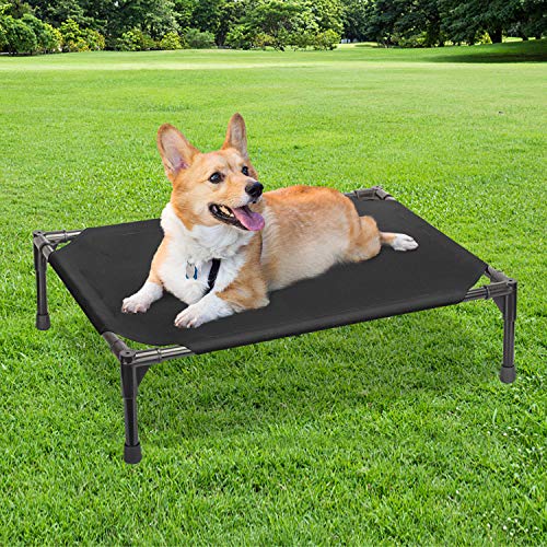 BABYLTRL Elevated Dog Bed Portable Raised Pet Cot Sturdy & Breathable Fabric Mat Dog Cot for Extra Large Medium Small Dogs Multiple Sizes No-Slip Feet Indoor or Outdoor Use(Black)