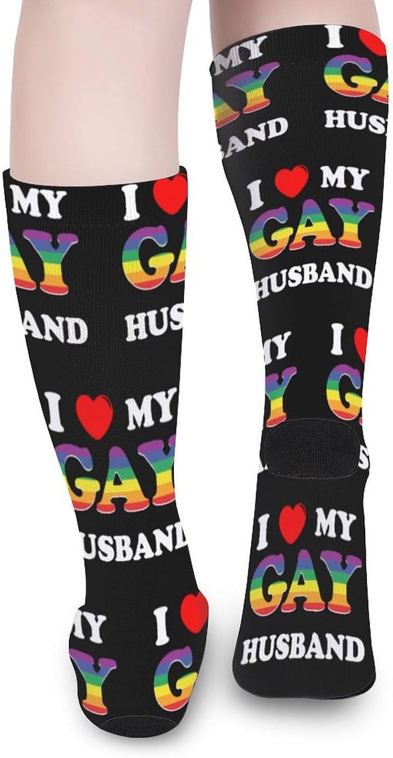 I Love My Gay Husband Knee High Socks Athletic Long Stockings Sport Casual Crew Tube Sock Boot 40cm