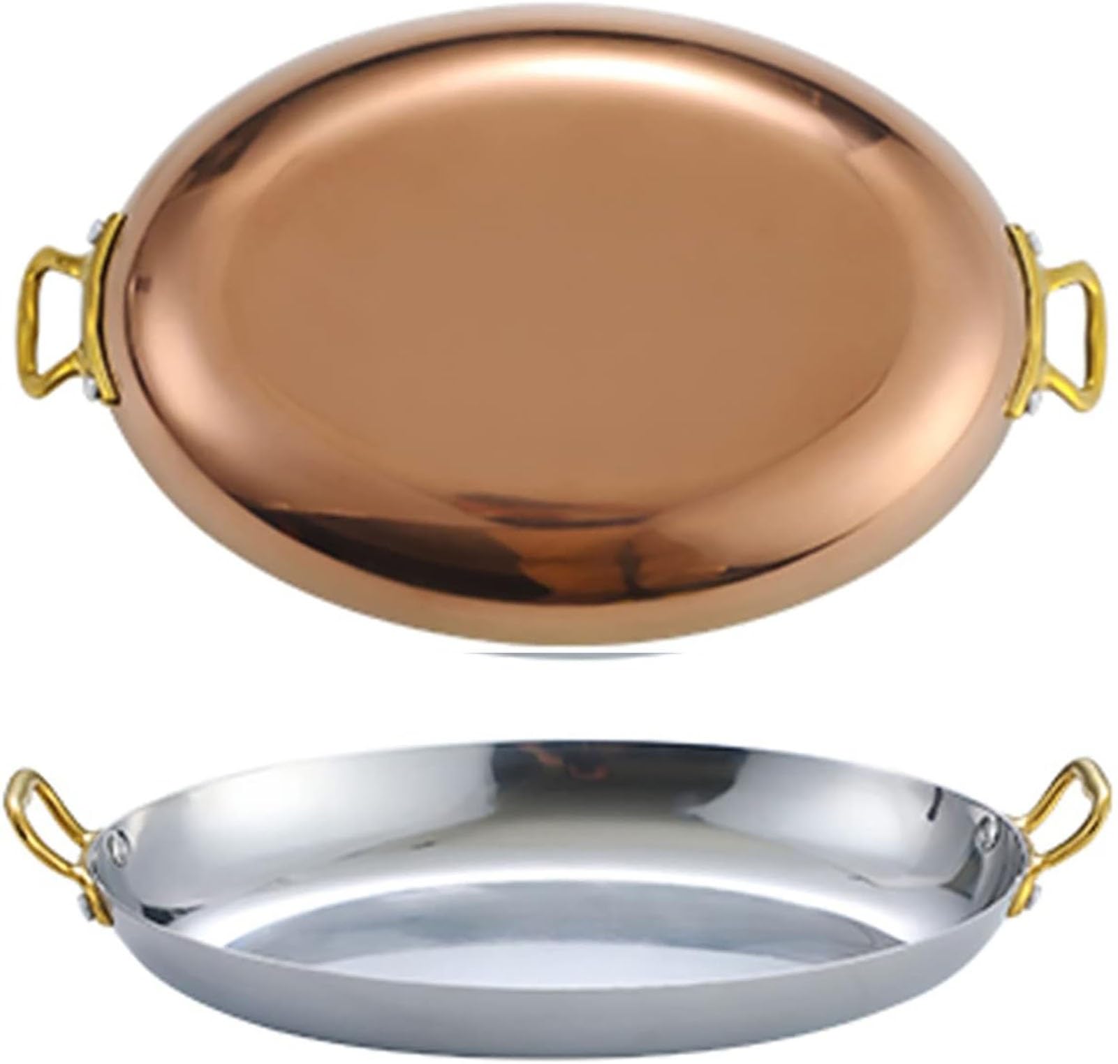 OLDMFZP Stainless Steel Oval Serving Platter with Handles Gold Plated Handles Fish Plate Appetizer Dish Lobster Tray Sushi Bowl for Steaming Fish Dessert Meat Snack Ideal for Parties, 2pcs