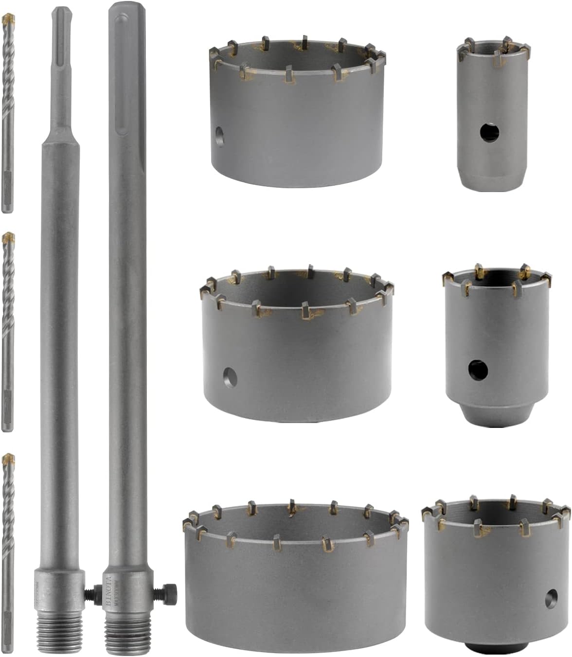 BINOTA Concrete Hole Saw, Kit 40 55 80 100 110 130 MM, Arbor SDS Plus and MAX 300mm, for Masonry Cement Wall Brick Sands Stone Sable-Rock Self-Leveling