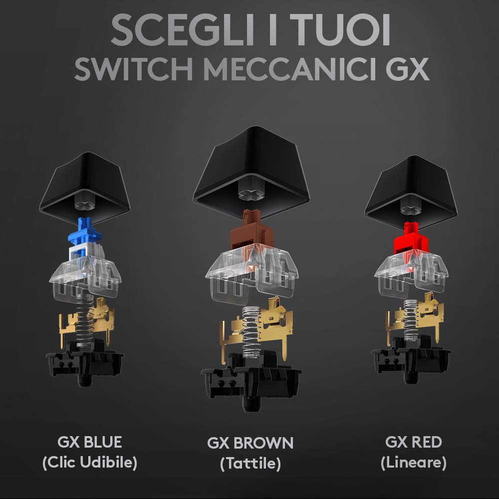 Logitech G512 Tastiera Gaming Meccanica, RGB LIGHTSYNC, Tasti Retroilluminati, GX Blue Clicky Switch, Telaio in Alluminio Spazzolato, Tasti Personalizzabili, USB, QWERTY US Layout, Carbon/Nero