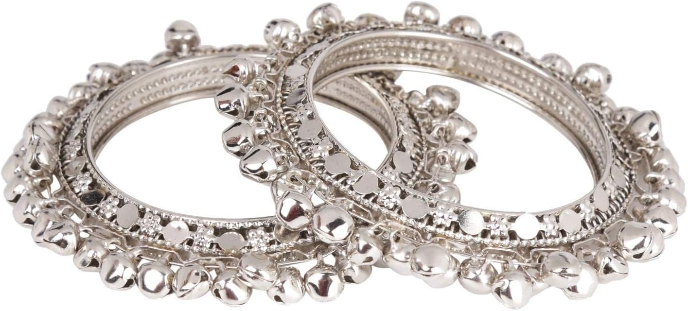 Indian Oxidized Jewelry for Navratri Boho Vintage Antique Tribal Indian Oxidized Bell Charm Bracelet Bangle Set Jewelry for Women