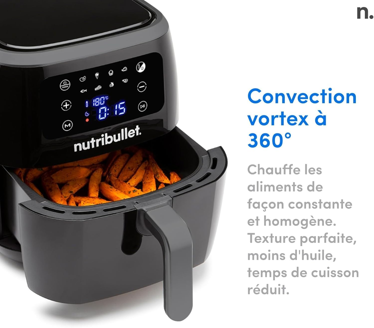 nutribullet Friteuse à air chaud 7L, friteuse sans huile 1800W, friteuse à air chaud avec 8 modes de cuisson, et également cuire, frire, griller tous vos aliments, noir, NBA071B