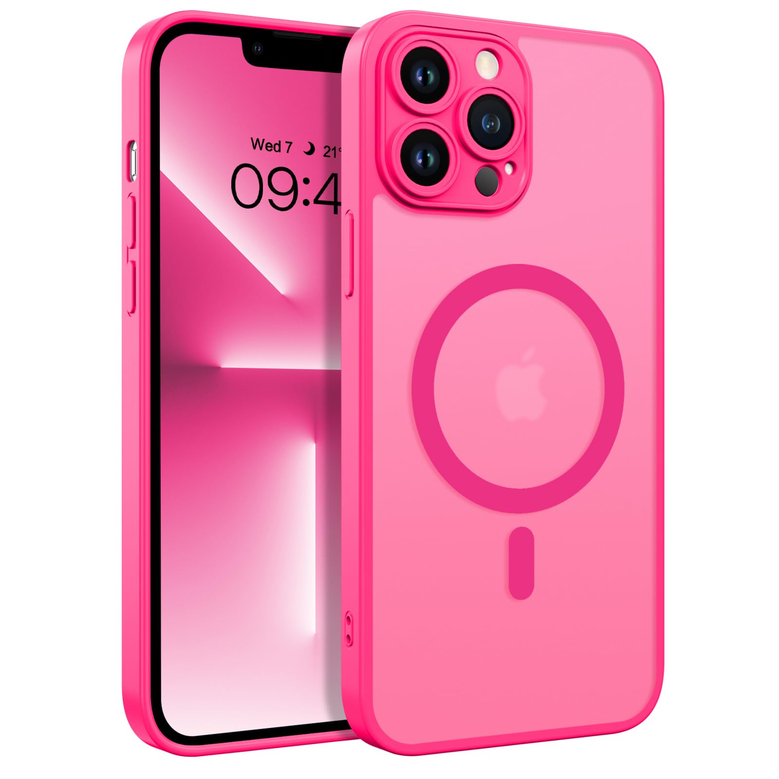 BENTOBEN for iPhone 13 Pro Case, Translucent Matte Magnetic Phone Case[Compatible with MagSafe] Slim Frosted Camera Protection Shockproof Protective Cover for iPhone 13 Pro 6.1",Hot Pink