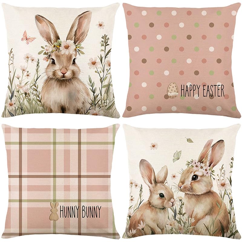 Taie d'oreiller coussin 50x50 Pâques en lin pour un confort quatre saisons
