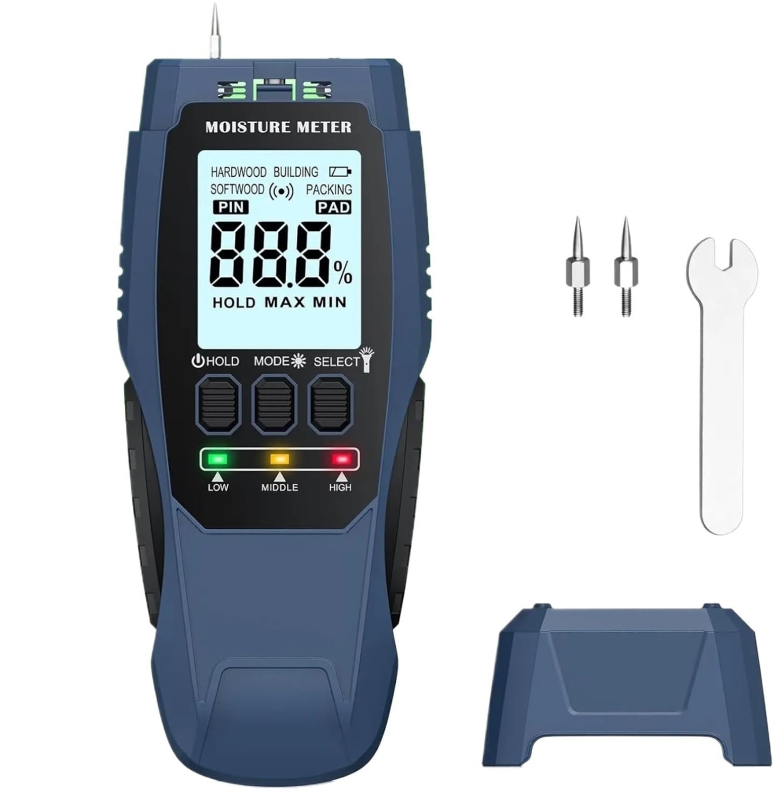 Misuratore di umidità digitale 2 in 1 for legno ed edilizia – Tester a doppio e senza puntale for ristrutturazione, costruzione e lavorazione del legno