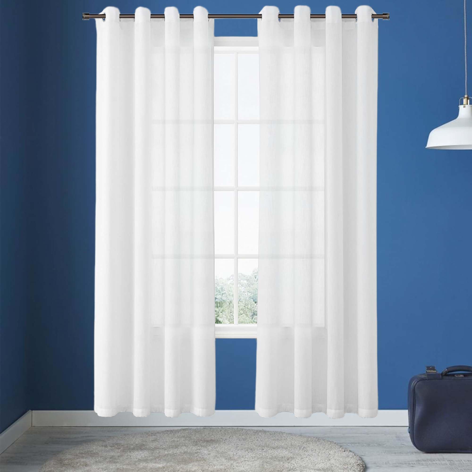 Rideau voilage blanc 130x305 cm en polyester souple et transparent pour chambre