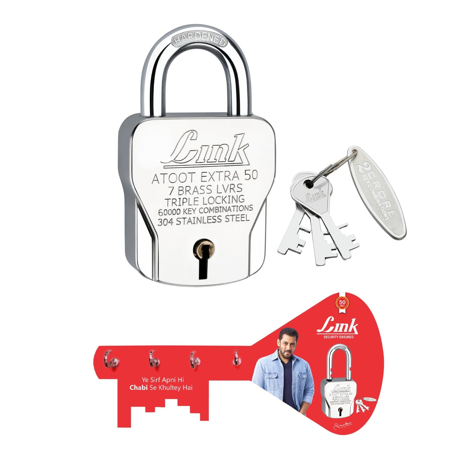 Link® Atoot Extra 50mm Triple Locking Mechanism Padlock, Hardened Shackle,Each Padlock with 3 Silver Keys and Get 1 Key Holder Free (B0BRSCKNVV) Amazon Price History, Amazon Price Tracker