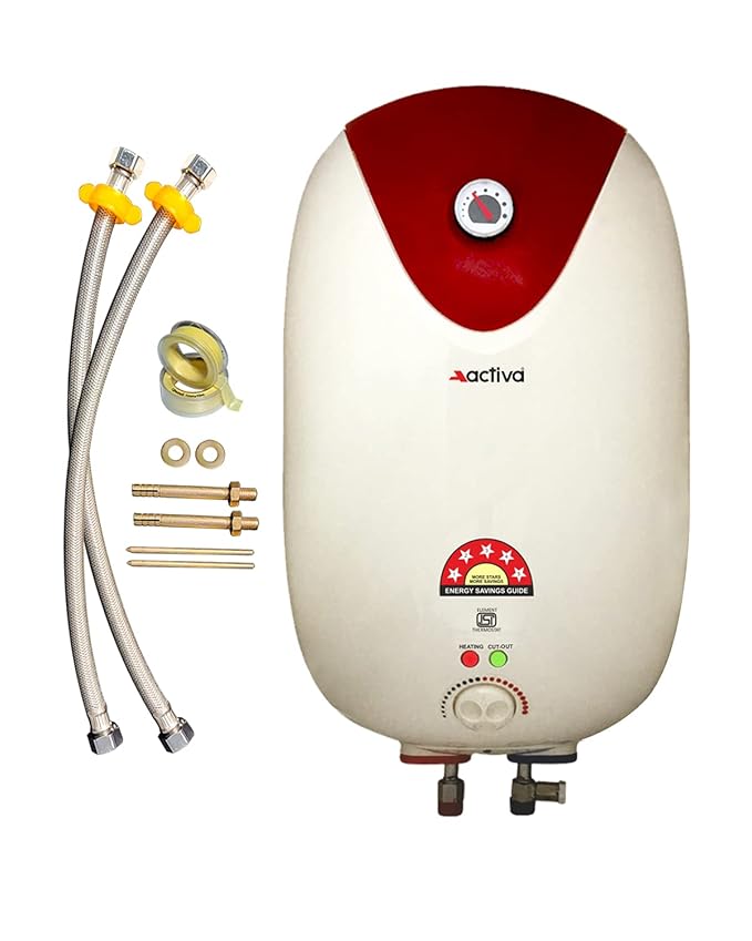 ACTIVA 25Ltr Storage 3 KVA 5 Star GLASSLINED Special Anti Rust Coating Tank Geyser Temperature Meter, HD ISI Element Premium (Ivory Brown) with Free Installation Kit and adjustable outer thermostat