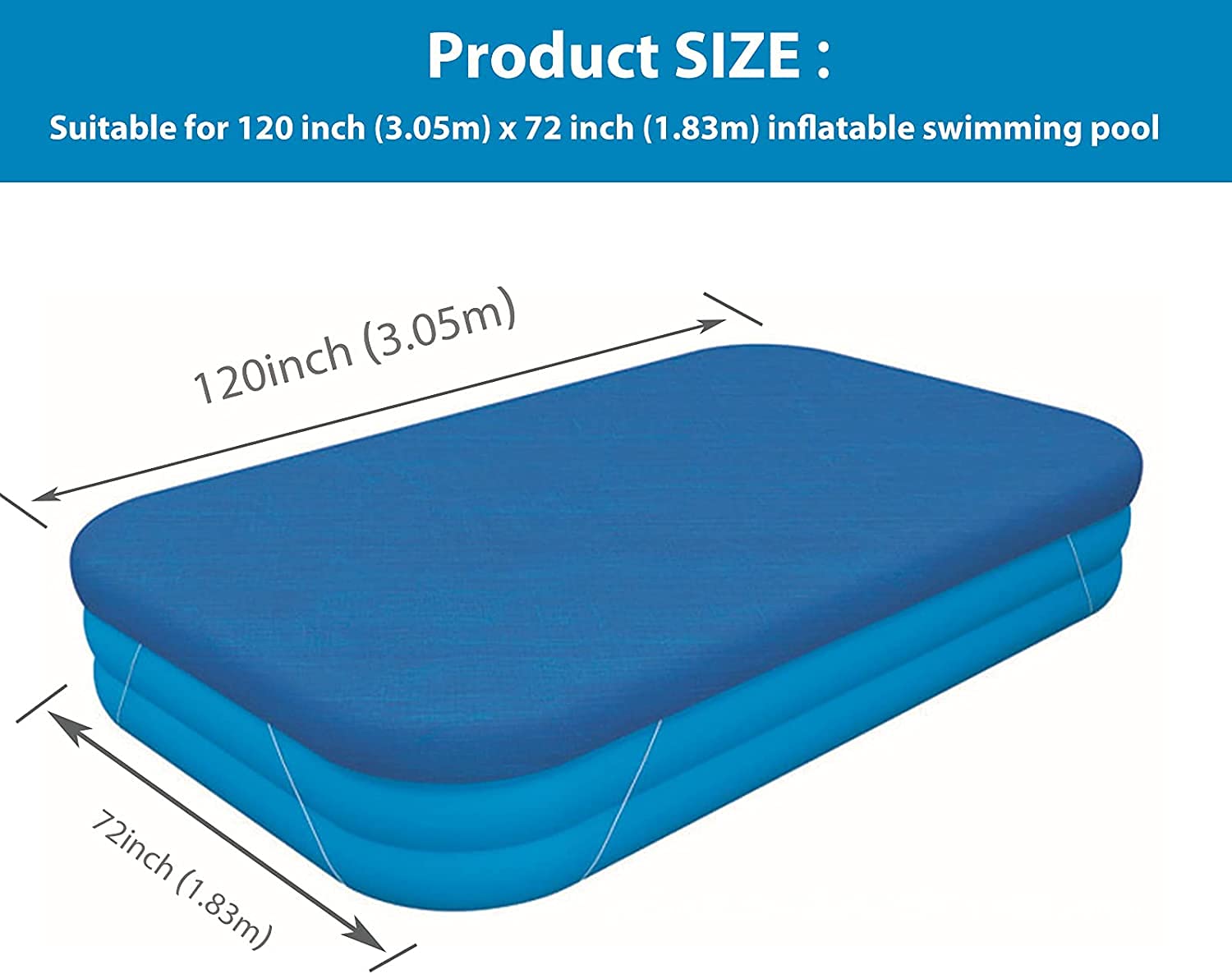 Cubierta rectangular para piscina de 305 cm x 183 cm rectangular inflable cubierta de piscina a prueba de polvo (305 cm x 183 cm) (solo cubierta)
