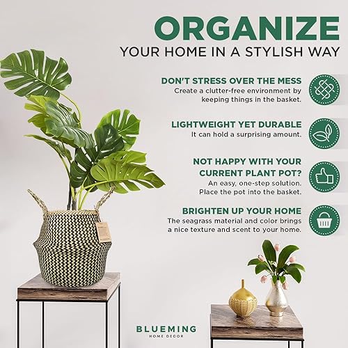 Miniatura 6 de Blueming - Cesta de mimbre para plantas, maceta pequeña de hierba marina mediana de 8 a 9 pulgadas para olivo sintético, planta de serpiente o