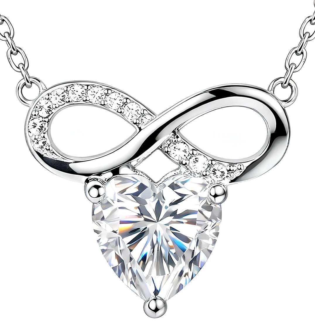 SOULVAYA Protective Amulet Heart Infinity Symbol of Endless Love with Moissanite Pendant Necklace for Women – 925 Sterling Silver, Dainty Jewelry Gift