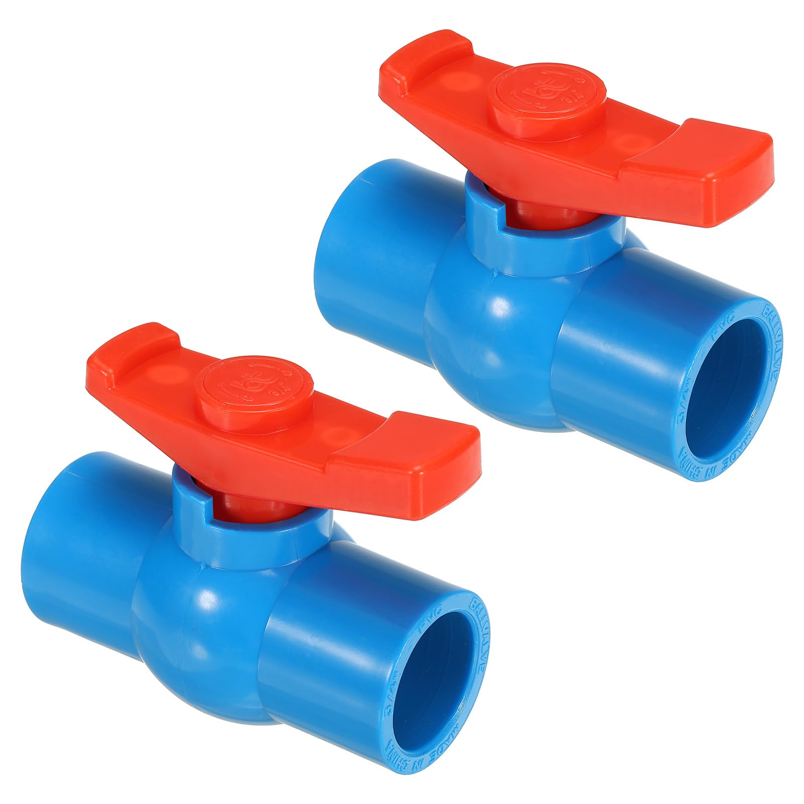 PATIKIL 25mm 1" ID PVC Ball Valve, 2 Pack Socket Type Shut-Off Valve with Easy to Rotate Handle for Water Flow Control, Blue/Red