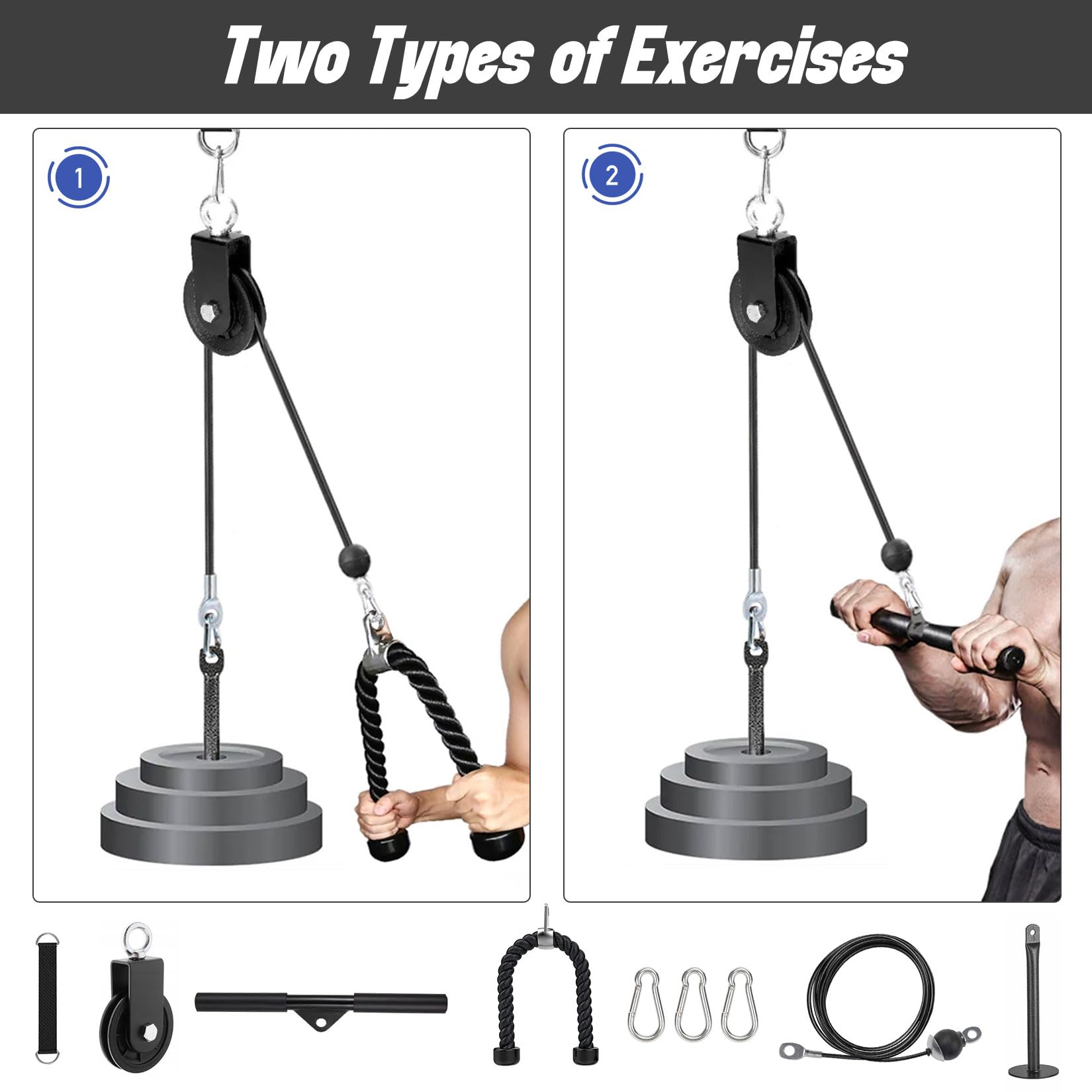 Fune per fitness, cavo fai da te, sistema Pulley, cavo fitness con corda per tricipiti e asta dritta, attrezzo per l'allenamento per la casa, la palestra