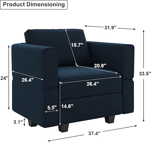 Miniatura 234 de Belffin Sofá modular Módulo medio con almacenamiento Accent Silla sin brazos para sofá modular seccional terciopelo gris Gris,Negro -,Azul,Verde