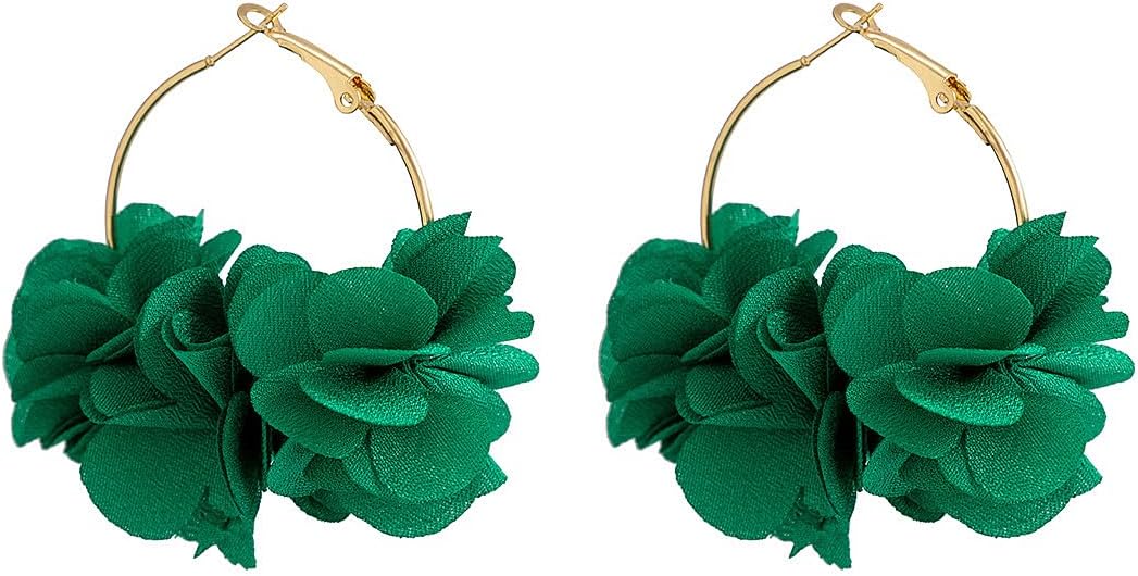 Bohemian White Flower Earrings Exaggerated Large Rose Flower Hoop Earrings Trendy Fabric Floral Statement Earrings Jewelry Presents for Women Wife - Image 7