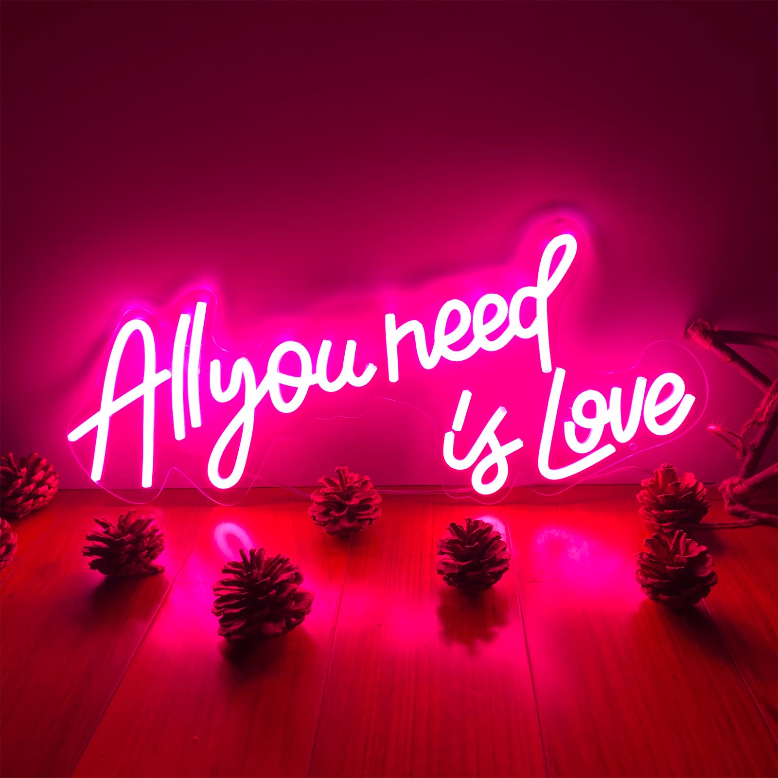 Neon Sign All You Need Is Love-LED Adjustable Brightness Flex Light Signs Indoor Home Bedroom Wall Decor Neon Signs Bar Christmas Party Wedding Girl Boy girlfriend Living Room (21.6×9.2 IN,Pink)