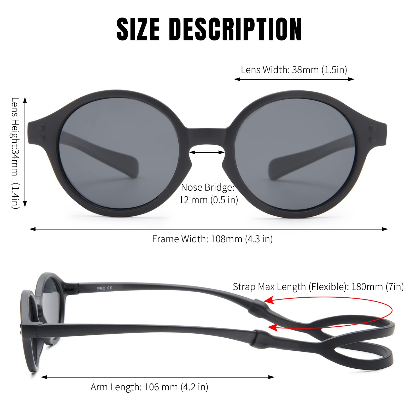 Polarisierte Baby-Sonnenbrille mit Riemen, verstellbar, für Kleinkinder von 0–24 Monaten