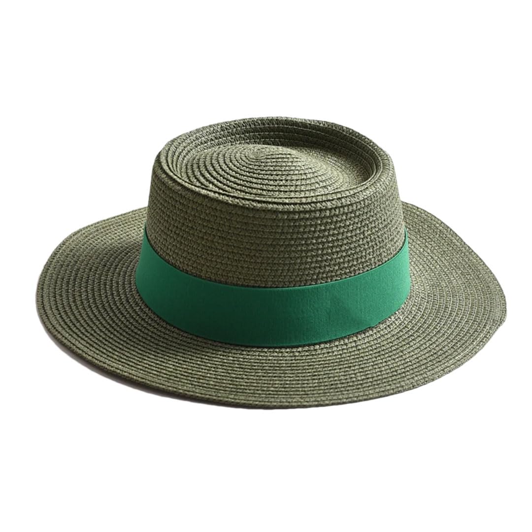 EYRMQWJPC Wide Brim Sun Hat, Women Summer Straw Sun Hat Flat Brim Ribbon Beach Travel Dress Multicolor(Army En8)