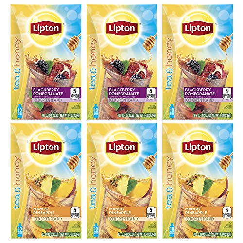 Lipton Tea & Honey Iced Green Tea Mix To Go Packets, Variety Pack 6 Pack 10 ct