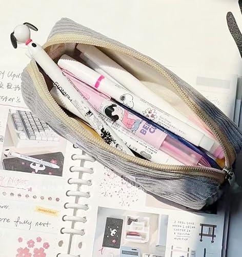 Miniatura 4 de Estuche para lápices pequeño de gran capacidad con tiburón, bolsa gris con cremallera para organizador de papelería de oficina (beige)