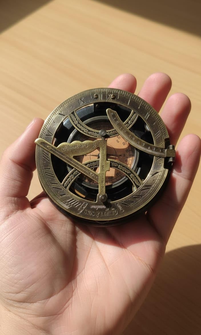 Brass Sundial Compass, Antique Finish, Nautical Navigation Instrument, Vintage Style Decor 3 INCH-image-7