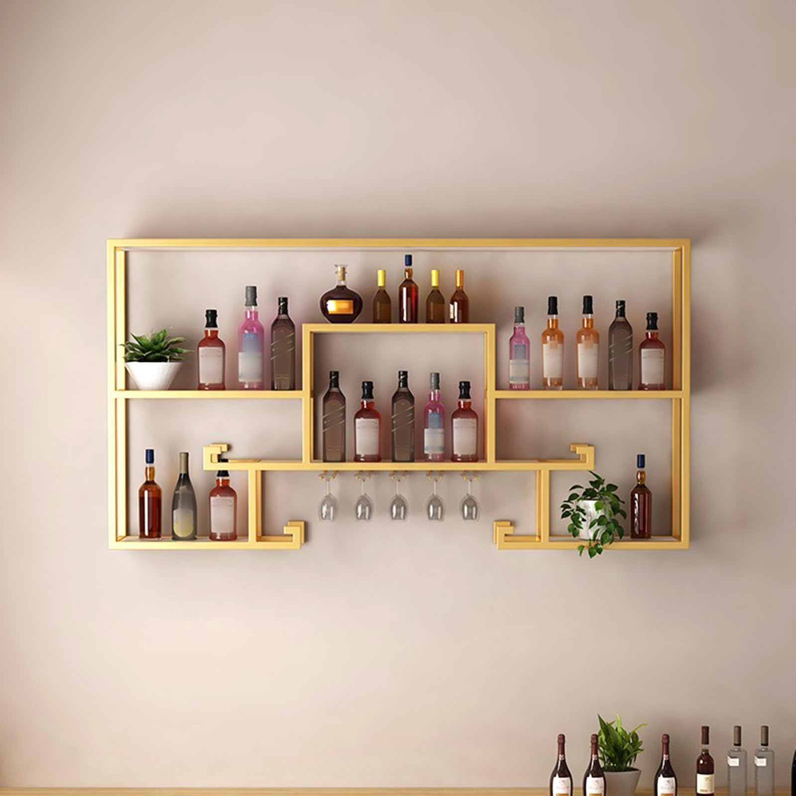 Étagère murale flottante à LED or pour cuisine et bar design