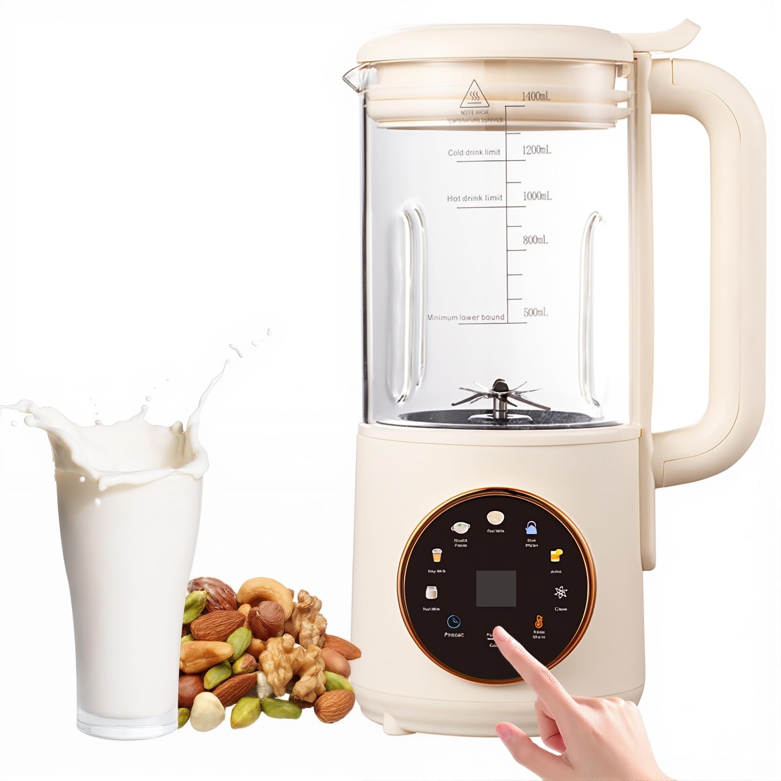 Maszynka do mleka orzechowego, automatyczne urządzenie 1400 ml z 16 ostrzami, osłona izolująca hałas, do domowego mleka i soku roślinnego, opóźnienia startu i samooczyszczania