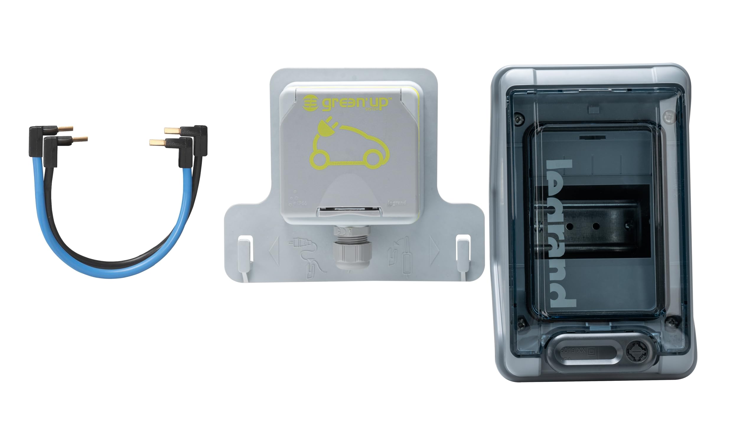 Gniazdo ładowania IP54 do samochodów elektrycznych, z przełącznikiem FI/LS 20A, gniazdo francuskie (gniazdo + 4 moduły pudełkowe+ 2 przewody)