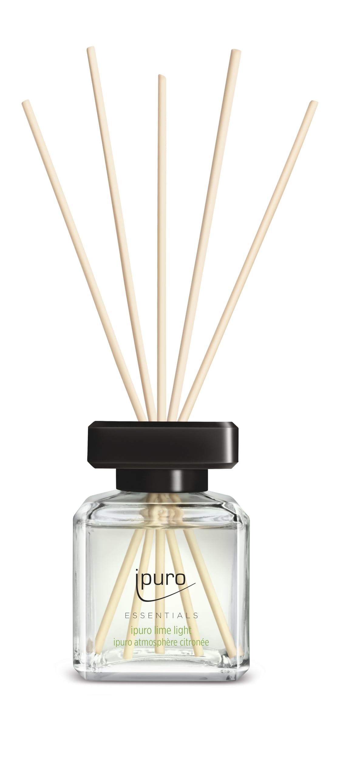 ipuro - Essentials Room Fragrance Lime Light 100 ml | Room Freshener with Lemongrass, Bergamot, Orange, Geranium, Lily of the Valley & Vanilla Flowers Fragrance Aroma | Diffuser with Sticks | Air