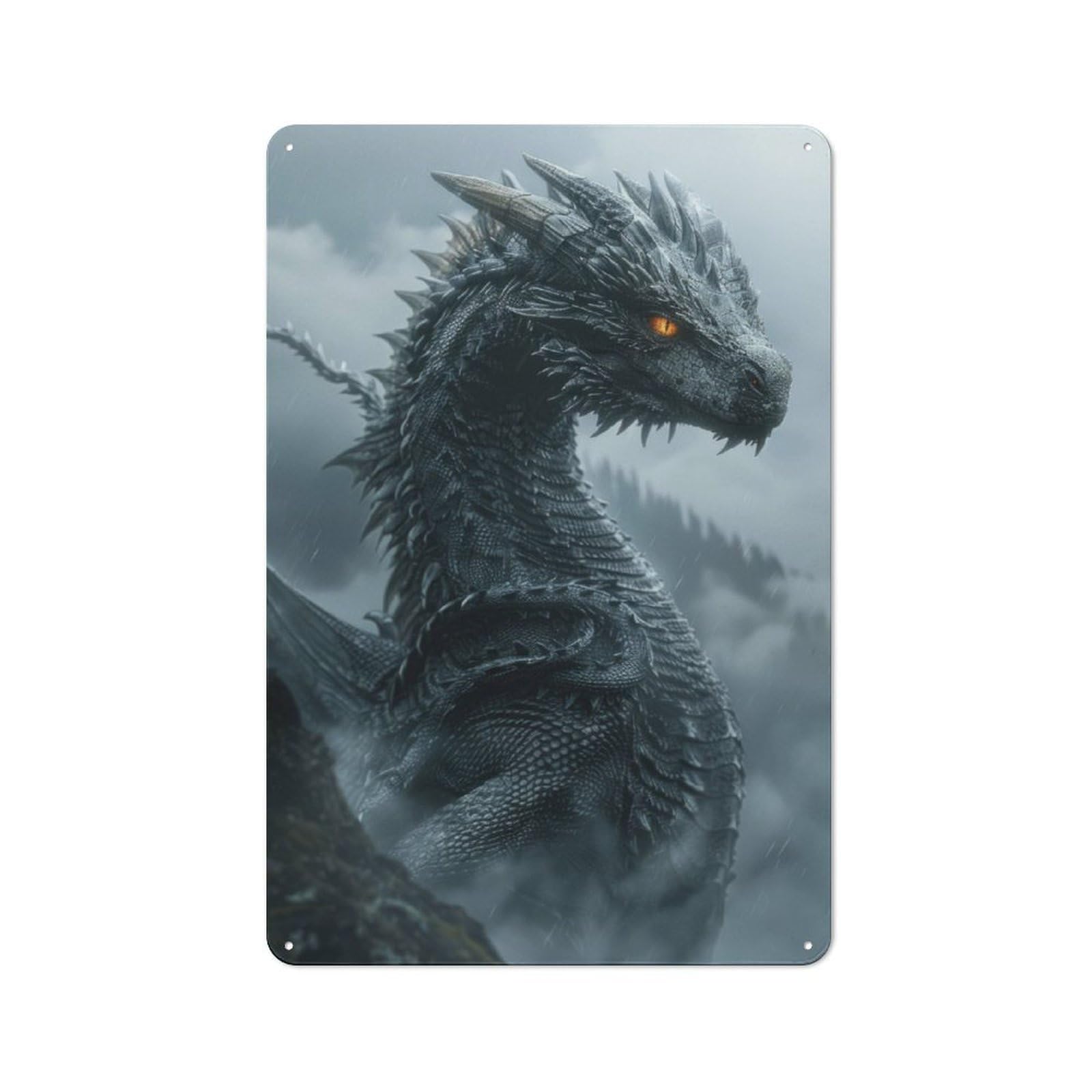 Modern Retro Mystical Black Dragon Metal Wall Art Sign 30x20cm, Studio Wall Art for Modern Home, Workshop, Office Or Cafe