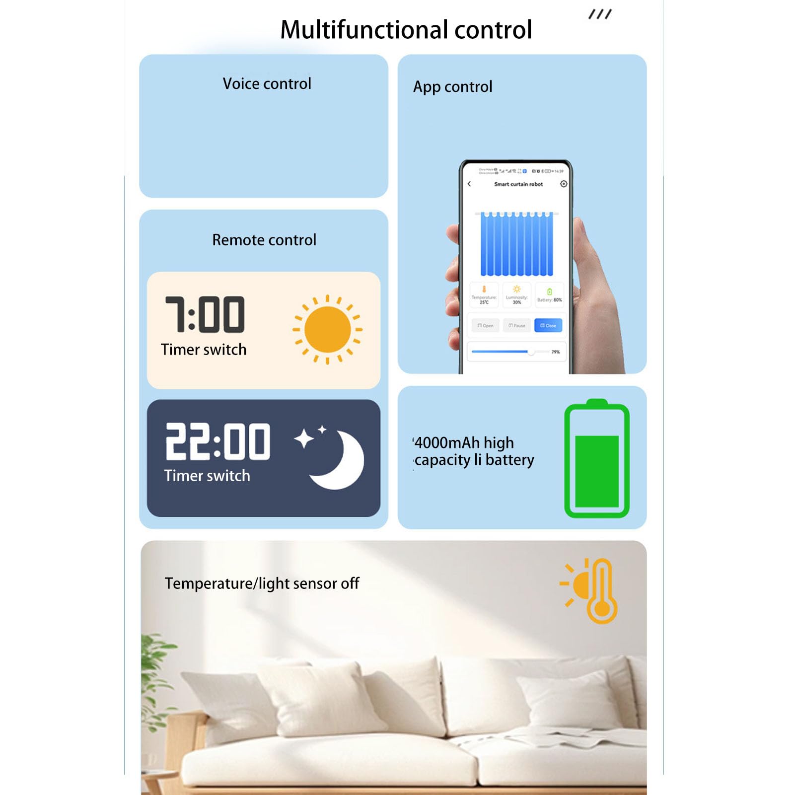 Apertura Automatica delle Tende, Tende Intelligenti con Telecomando, Controllo WiFi e Bluetooth, Motore Silenzioso, Compatibile con Assistant, Shortcuts, T Track, U Rail,