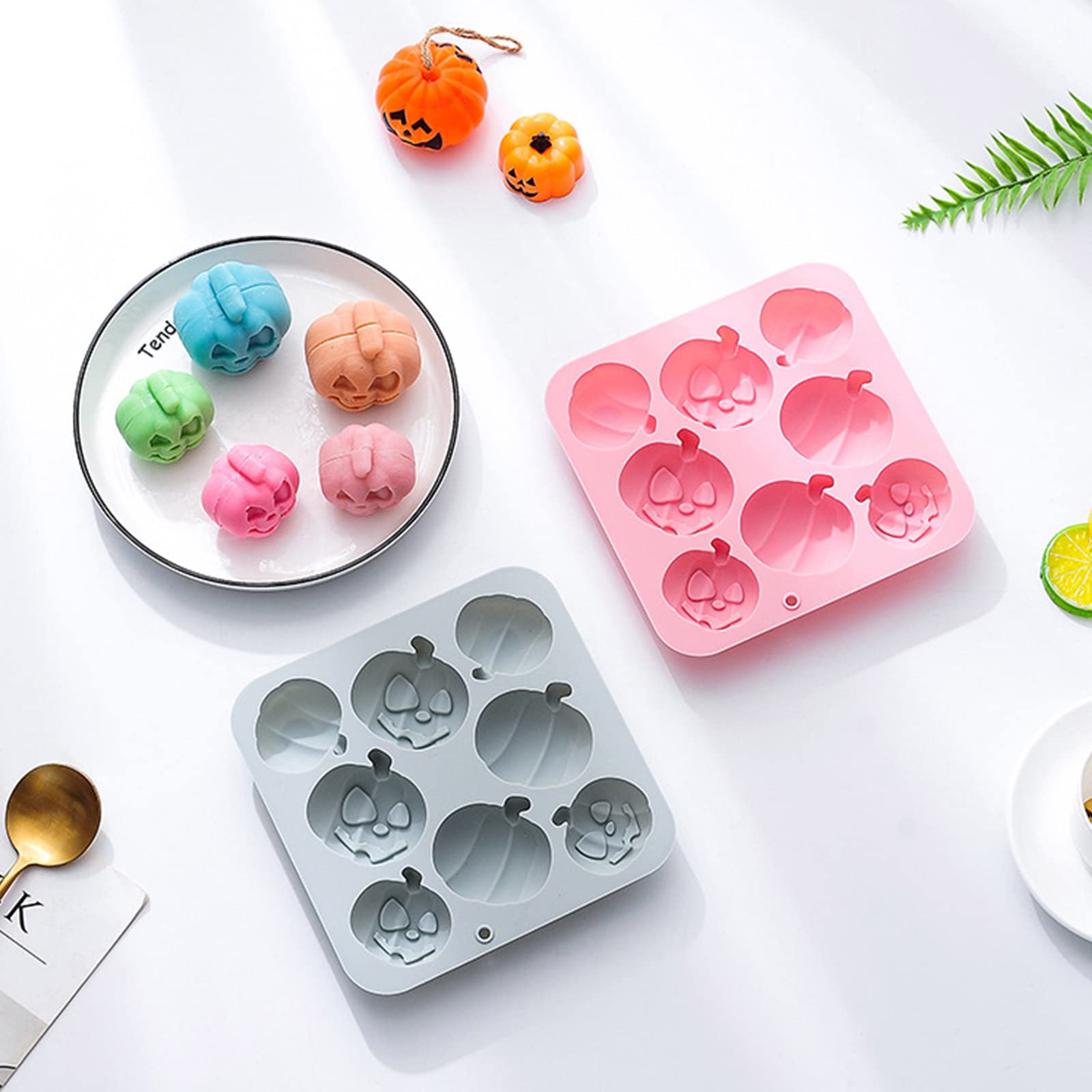 Stampo Silicone A Forma Di Zucca Per Halloween - Set Da 2, Per Cioccolato, Torte, Saponi, Atossico E Flessibile - copertina
