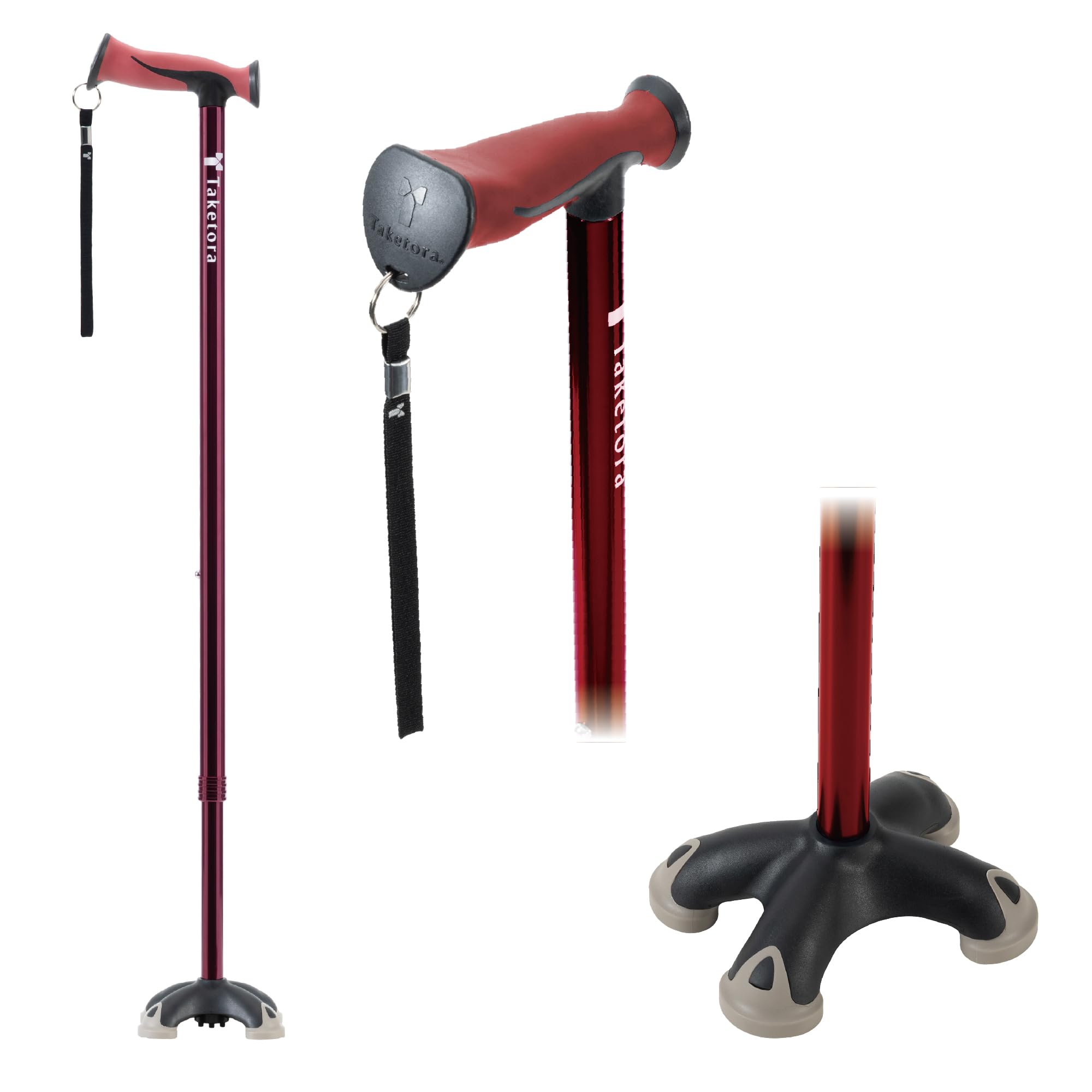 竹バンブー Amazon | 竹虎 バンブーステッキ ワイド 多点杖 ワインレッド 握り