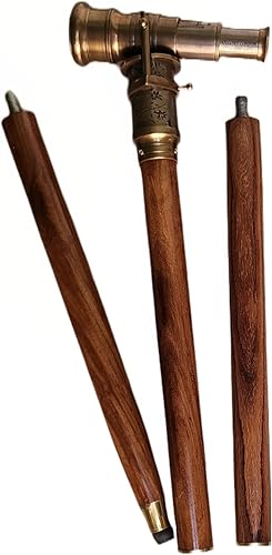 Miniatura 2 de Bastón telescópico para caminar, bastón de madera con brújula direccional, bastón plegable glamoroso con mango de latón, regalo de cumpleaños