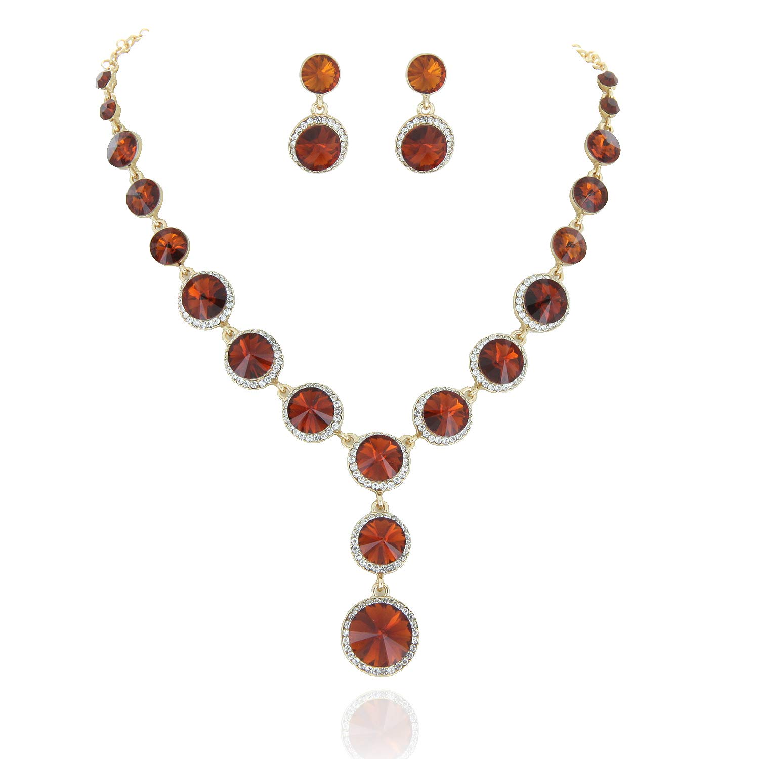 SP Sophia CollectionElegant Women's Round Austrian Crystal Rhinestone Drop Necklace and Stud Post Dangle Earrings Jewelry Set