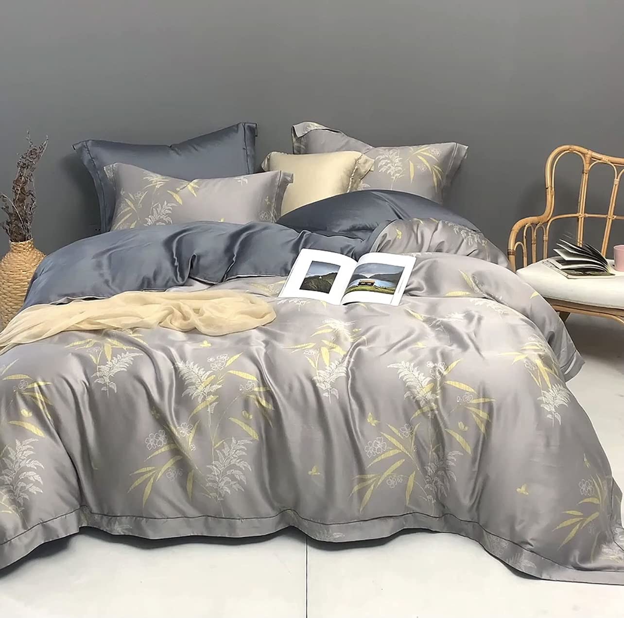 Deng Home Textile Premium 100% Austrian Eucalyptus Lyocell Tencel Set, 6 picese Set, Softer Than Silk, Moisture Wicking, Cooling - 4 Pillowcases 1 quilt cover 1 Fitted sheet (Super King 240cm*260cm)